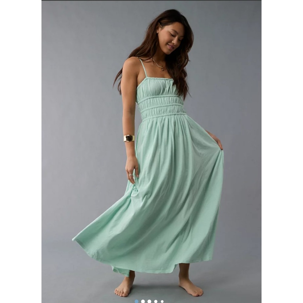 American Eagle Outfitters Mint Green Smocked Midi Dress Sunchaser Medium NWT